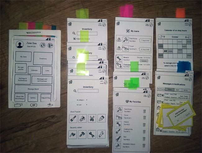 prototype papier de l'application Bricothèque